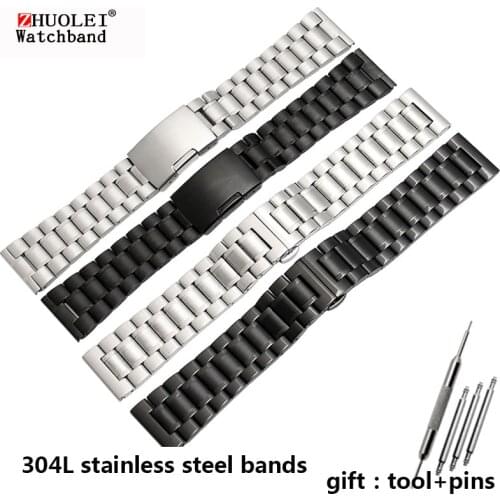 For any brand wristband stainless Steel bracelet 14mm 16mm 18mm 20mm 22mm 24mm 26mm Watch Band black silver strap