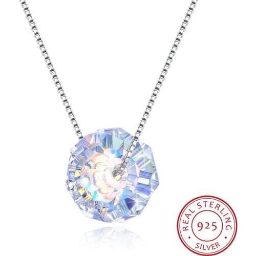 LEKANI 925 Silver Fine Jewelry Colorful Briolette Beads Crystals Pendant Necklace Simple Chain Collares For Women