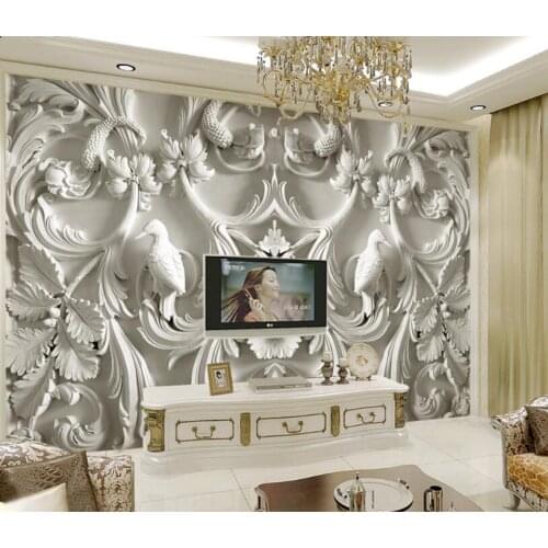 CJSIR Modern Painting for Living Room Indoor HD Flowers Embossed 3D Plaster Flower Hotel Room Wall Wallpaper Tapeten Mural