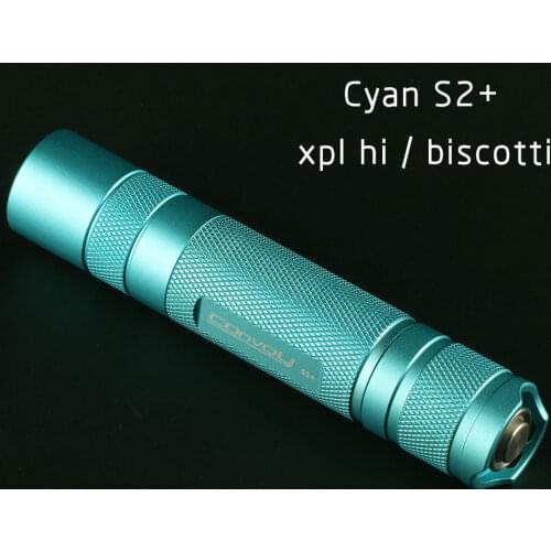 Cyan S2+ flashlight, with XPL HI led inside and ar-coated glass,biscotti firmware