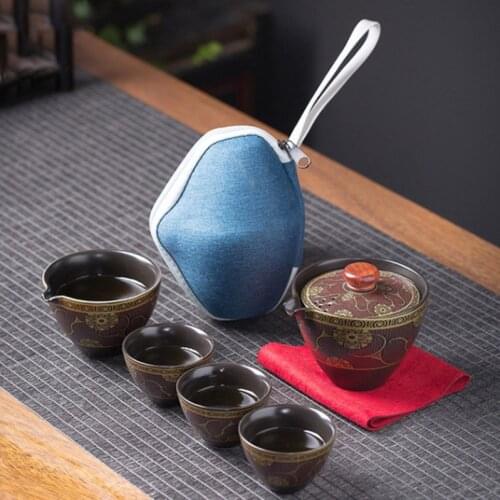 Travel Tea Set Portable Quick-off Cup China Kung Fu Teapot Tea Set One Pot and Three Cups Coffee Cup Pot Drinkware Gaiwan