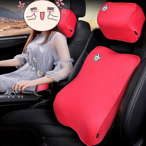 2pcs Auto Cushion Set Car Lumbar Cushion Neck Pillow Seat Support Back and Neck Relieve Lower Back Pain Breathable Seat Kit A70F
