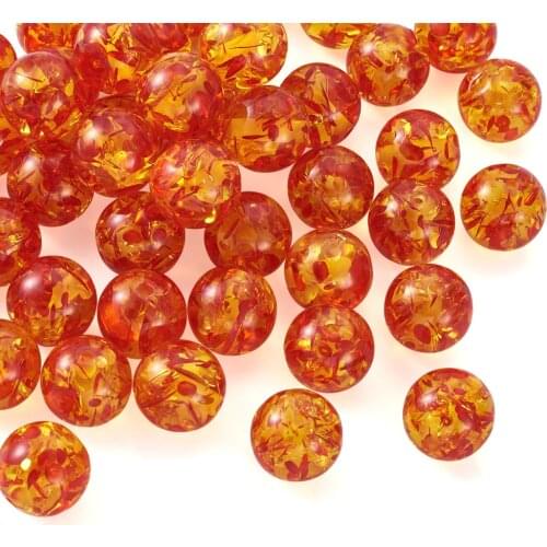 50pcs 16mm Round Transparent Resin Imitation Gold Flower Fire Amber Loose Spacer Ball Beads for DIY Jewelry Crafts Making