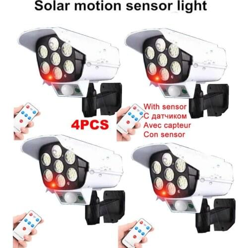 4pcs remote solar fake monitor dummy camera Motion Sensor Wall Light Outdoor Waterproof Garden Lamp Street Garden security light
