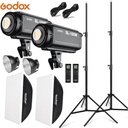 Godox 2x SL150W Studio Photo Accessories Flash Lighting Kit 5600K LED Video Light Lamp + 2x Softbox 60x90cm + 2x Light Stand