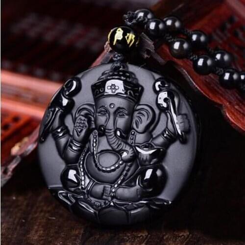 Natural Obsidian Elephant god Jade Pendant Jewelry Splendor Lucky Auspicious Amulet Pendant Necklace Jade Fine Jewelry