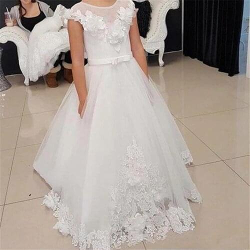 New White Flower Girl Dresses High Quality Lace Appliques Sleeveless Short Sleeve Tulle Custom First Holy Communion Dresses
