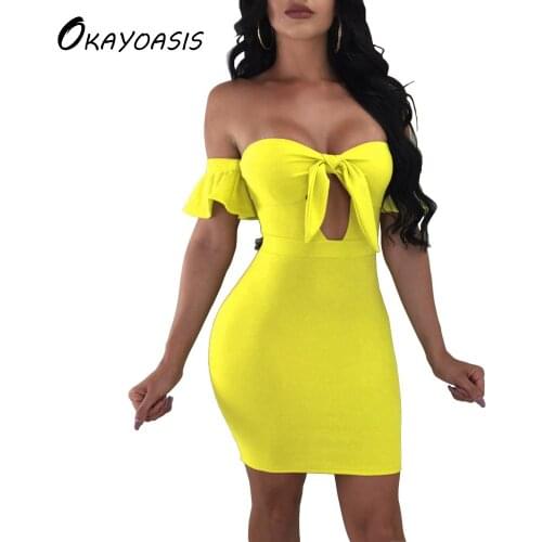 OKAYOASIS Free Shipping 2018 Summer Fashion Women Dresses Sexy Off shoulder Slash Neck Dress Casual Tunic Party Vestidos