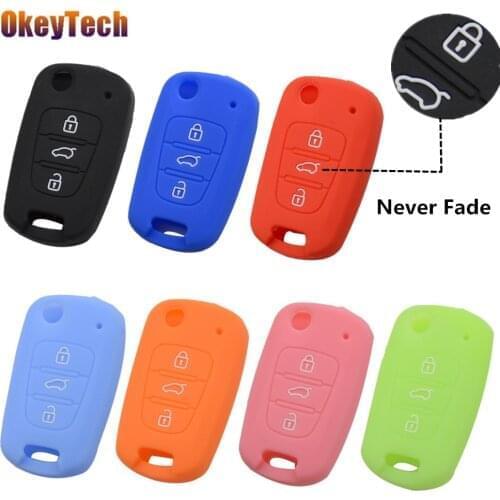 OkeyTech 3 Button Silicone Car Key Case For Kia RIO K2 K5 Sportage For Hyundai i20 i35 iX20 Solaris Verna Auto Key Cover Fob