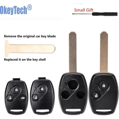 OkeyTech for Honda Crv Pilot Accord Fit City Remote Key Shell Cover Case Fob 2 3 Button Pad HON66 Uncut Blank Blade for Honda