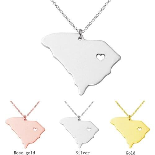 SUTEYI Stainless Steel South Carolina State Necklace Hollow Heart USA Map Necklaces For Men Women Fashion Jewelry