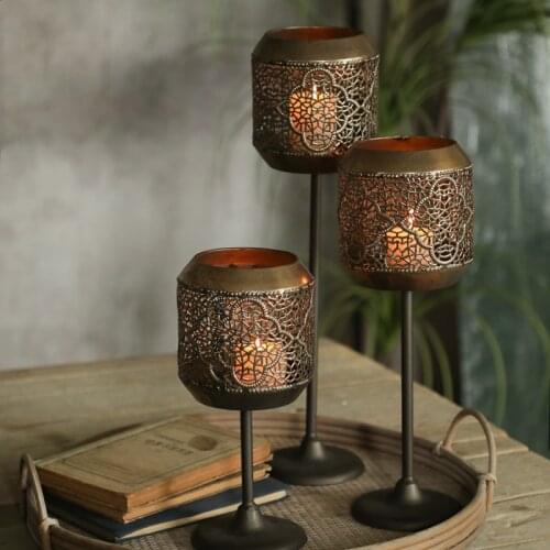 Retro Industrial Style Hollow Candle Holder Candlestick Festival Wedding Party Decoration Candle Accessory Desktop Candlesticks