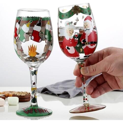 15oz Christmas theme Goblet Cups Hand painted Santa Claus Wine Glass Crystal Cup Creative Christmas Gifts Home Party Drinkware