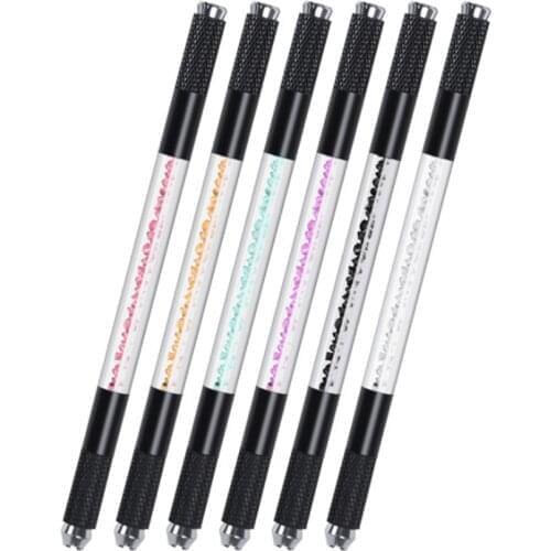 New 50pcs Double-headed Crystal Acrylic Tattoo Manual Pen Permanent Makeup for Eyebrow Lip Flex Round Needles Microblading Pen
