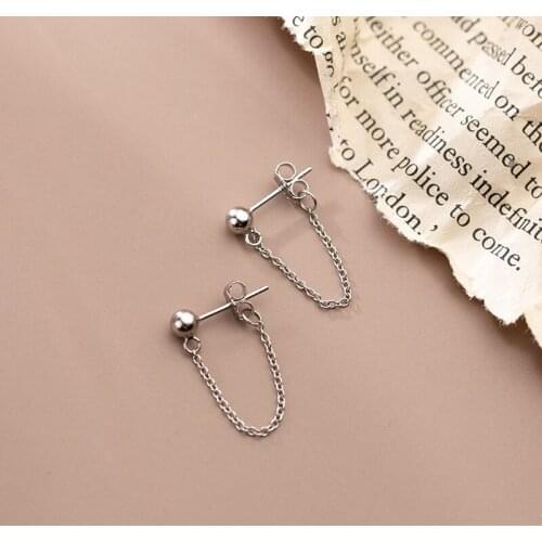 100% Real 925 Sterling Silver Simple Fashion Beads Stud Earrings Personality Jewelry For Students Girls Lady