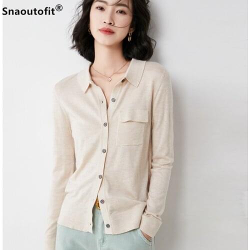 Snaoutofit 2021 Spring Autumn Style,Wool Shirt, Womens Tops,All-Match Cardigan,Fashion Style,Shirt Collar,Pocket,Office Wear,XL