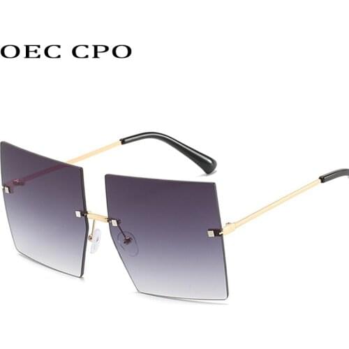 Oversized Rimless Sunglasses Women Men Fashion Colorful Brand Designer Square Sun Glasses Female Gray Red Shades Glasses UV400