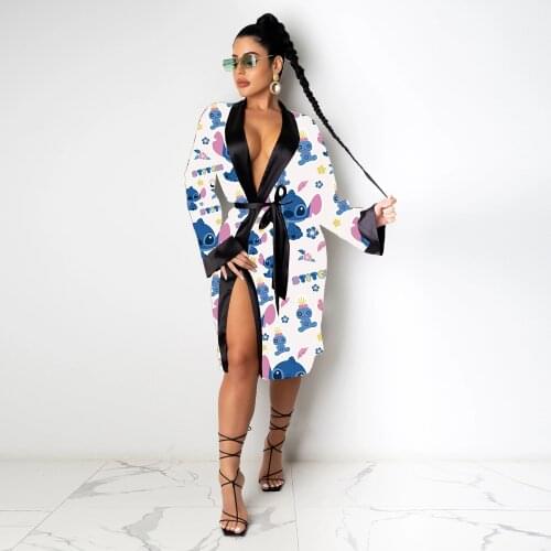 Disney Mickey Mouse Cartoon Fashion Print Loose Women Dress Jacket Nightgown European and American Women New Style 2021