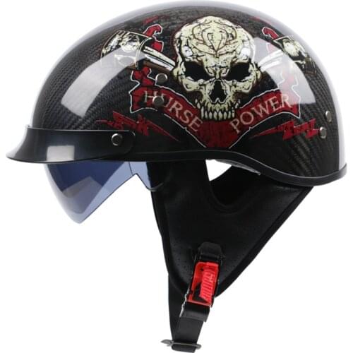 Vintage Jet 1/2 Half Face Helmet German Style Retro Motorcycle Helmet Carbon Fiber with Inner Lens Carbon Motorbike Motocross