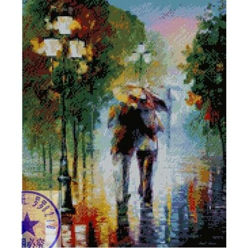Top Quality cross stitch kit raining lover in the rain Love