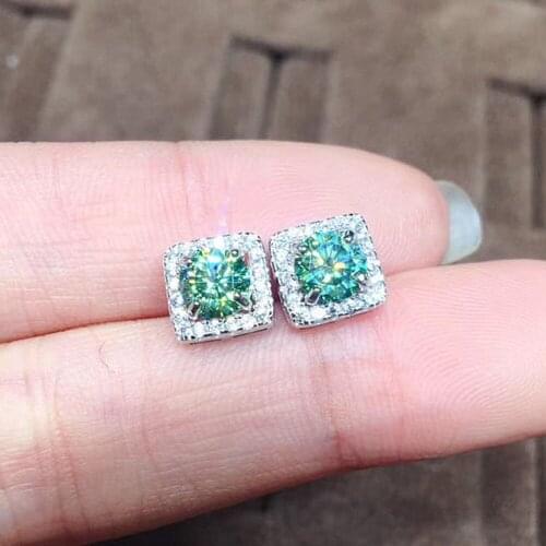 Chic Crystal Zircon Diamonds Gemstones Square Stud Earrings for Women Pt950 White Gold Silver Color Fine Jewelry Accessories New