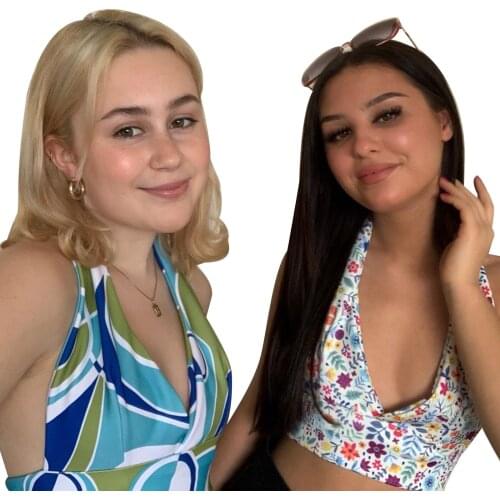 Summer Womens Halter Tops Sleeveless Deep V Neck Floral Wavy Straipes Print Tie Back Camisole