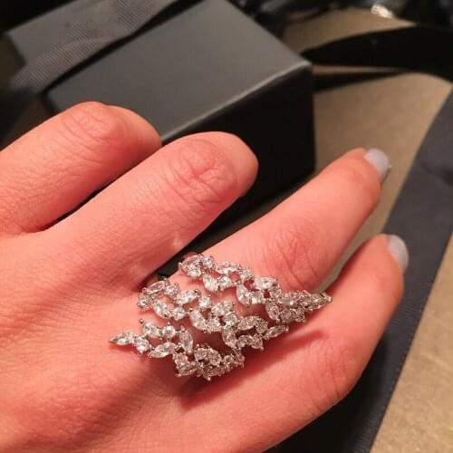 Bilincolor leaf color white crystal cz big fashion open ring for women