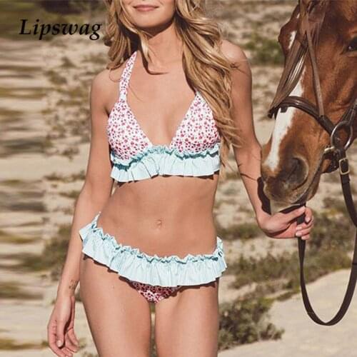 Women Sexy Low Waist Bikini 2021 Ruffle Swimwear Women Print Sexy Swimsuit Push Up Bikinis Two-piece Bathing Suits Beach Wear