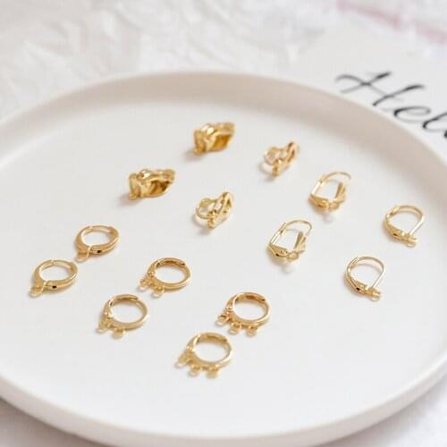 10pcs Gold-clad 14k18k color retention ear clip frog clip porous round ear buckle D-shaped diy handmade ear jewelry material