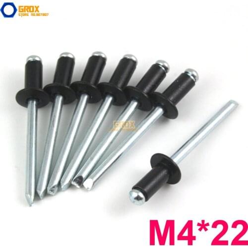 100 Pieces M4*22 Aluminum Blind Rivet Pop Rivet Dome Head Open End Black