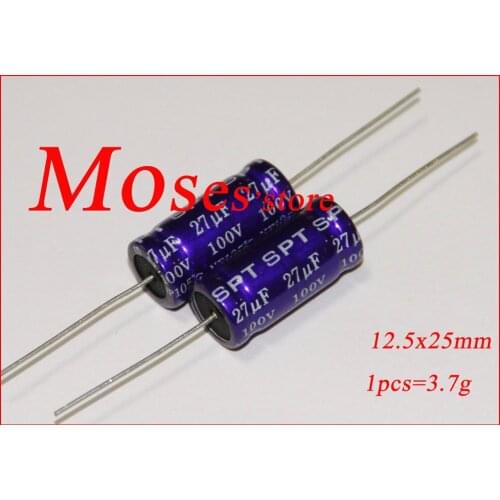 100v 27uf Original New Audio NP Bipolar Axial Capacitance Electrolytic Capacitor 12.5x25mm (100pcs)