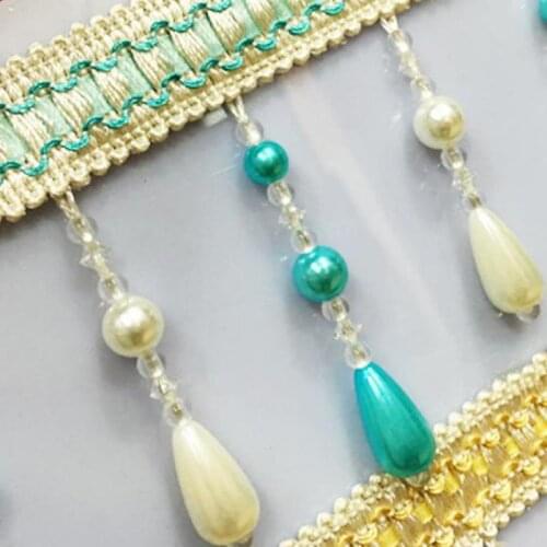 12 Yards/lot Lace Trims Curtain Crystal Beads Pearl Lace Hanging Ear Tassel Fabric Decorative Accessories Pasamaneria De Flecos