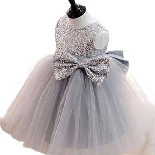 Gardenwed 2020 Puffy Cute Flower Girl Dresses Sliver Glitter O-neck Evening Dress Sequin Bow Sleeveless Ball Gown,Vestidos