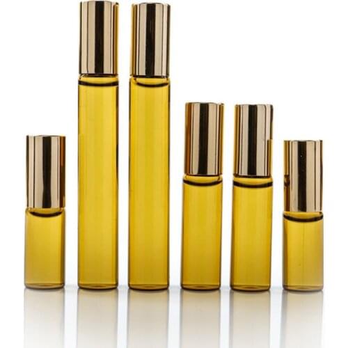 3ml 5ml 10ml Mini Roll On Glass Perfume Bottle Amber Thick Glass ESSENTIAL OIL Bottle Metal Roller Ball LX7073