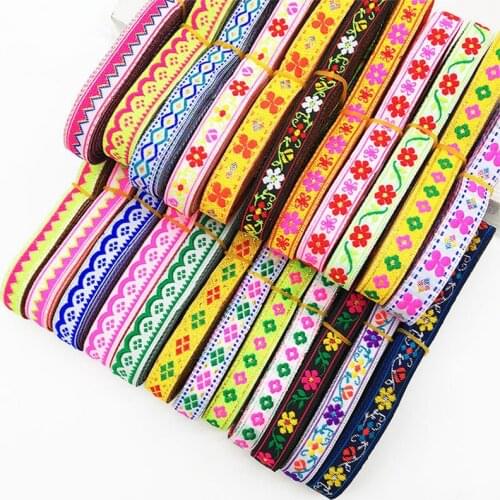 5M/Lot Chinese Style Flower Girl Geometry Handmade Jacquard Ribbon Lace Fabric Width 1.1CM