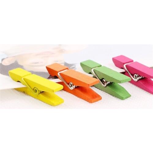 50 pcs Excellent Quality 35mm Color Mini Wooden Clips Clothes Photo Paper Decorations Photo Spring For Office Supply Message