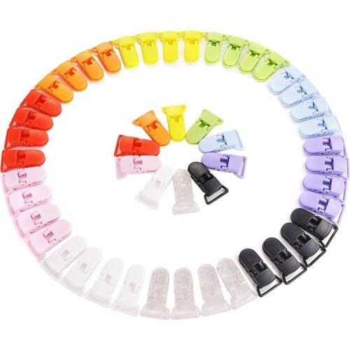 50 pcs Pacifier clip suspender strap plastic clip 10 colors
