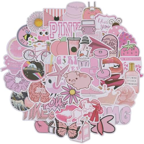 50PCS Kawaii Girl Stickers Waterproof Skateboard Scrapbook Suitcase Pink Sticker Pack Animal Laptop Racing Kid Sticker Children