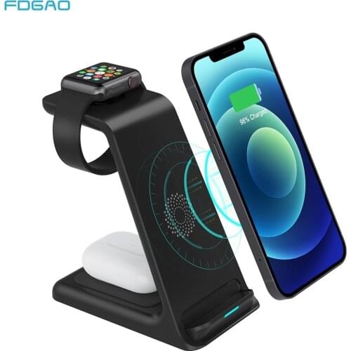 15W 3 In 1 Fast Wireless Charger Pad Dock Station Fast Charging For IPhone 12 11 XR XS X 8 For Apple Watch 2 3 4 5 6 AirPods Pro