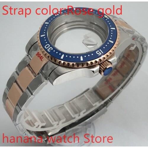 Transparent cover 904L stainless steel rose gold strap bracelet with 40mm sapphire glass ETA NH36 MH35 case,bezel blue