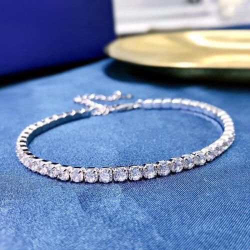 Solid 925 Sterling Silver 3mm High Carbon Diamond Charm Tennis Bracelet Jewelry For Women 2021 Party Couple Gift To Girlfriend