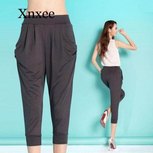 Black Large Size 5Xl 8xl Calf Length Pants Summer breeches Women Soft Silk Stretch Pants Plus Size Harem Trousers Capri Female