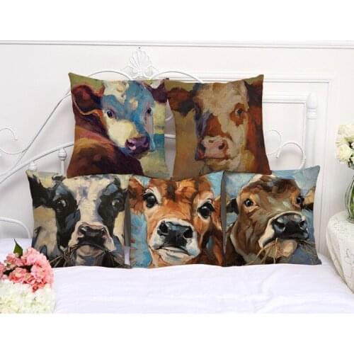 Decorative Pillow Case Fashion Farm Cow Cattle Bull Ox Pillowcase 17.5 Inch Cotton Linen Chair Seat Throw Pillow Cover A1089