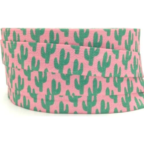 5 Yards 16mm Pink Cactus print Fold over elastic Stretchy band DIY Baby headbands Hair accessories