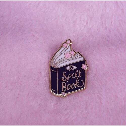 Fantasy spell book brooch magic wicca witch season Goth accessory