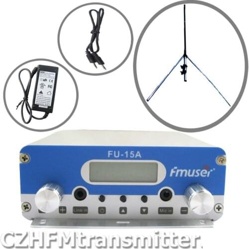 FMUSER FU-15A V1.0 FM stereo PLL broadcast transmitter+1/4 wave gp antenna+power supply+ audio cable 87.5-108MHZ