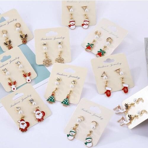 FNIO Santa Claus Christmas Earrings Snowman Deer Bell Christmas Tree Ear Jewelry Accessories Lovely Xmas Gifts for Women Girls