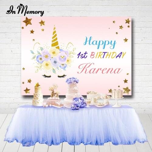 InMemory Pink Theme Gold Glitter Little Stars Unicorn Party Backdrops Girls Baby Shower Birthday Party Photographic Backgrounds