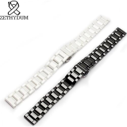 Glossy Ceramic watchband 14 15 16 17 18 19 20 21mm black white bracelet wristwatches band not fade watch accessories