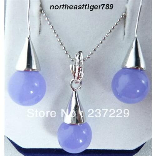 Hot sell new - Wholesale price Fast SHIPPING aLavender stone 18KWGP Drop Pendant Necklace Hook Earrings Set (A0511)